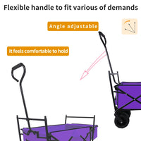 Portable Wagon Cart with Wheel, Utility Collapsible Kids Wagon with Canopy, Outdoor Beach Trolley Cart for Garden Camping Picnic Sports, Weight Capacity 250lbs, Purple