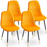 Velvet Accent Chairs Set of 4, Tufted Upholstered Dining Chairs with High Backrest, Classic Vanity Chairs with Metal Legs, Armless Side Chairs for Living Room, Kitchen, Bedroom, Office, Orange