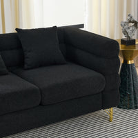81 Inch Oversized 3-Seater Sectional Sofa, Modern Upholstered Deep Seating Sofa with 3 Throw Pillows and Golden Metal Legs, Comfort Fabric Sectional Sofa for Living Room Bedroom, Black