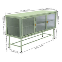 TV Console TV Stand, Enclosed Storage Display Cupboard with Wide Countertop Glass Doors & Detachable Shelves, Stylish Fluted Glass TV Table for Living Room, 47.40"Lx15.90"Wx26.10"H, Mint Green