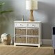 Modern Storage Chest, Retro Style Storage Cabinet, Storage Unit 2 Drawers and 4 Baskets, Accent Chest with Removable Woven Basketsfor Home Kitchen Entryway Living Room, White