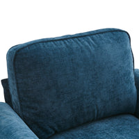 Chenille Accent Armchair, Small Single Sofa with Curved Armrest and Solid Wood Gourd Foot, Modern Upholstered Reading Chair for Apartment Bedroom Office, Blue-Green
