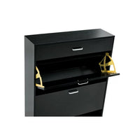 Shoe Cabinet with 2 Flip Drawers and Open Shelf,Free Standing Shoe Racks Storage Cabinet with Metal Legs,Shoe Rack Organizer Entrance Shoe Storage Cabinet Narrow Closet for Entryway Hallway,Black