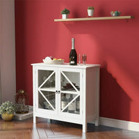 Wood Sideboard, Modern Storage Cabinet with Glass Door, Freestanding Table for Living Room, Entryway, White