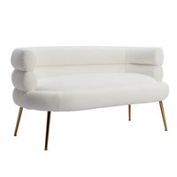 Living Room Accent Sofa, Leisure Loveseat Sofa with Golden Metal Feet, Tufted Chaise Lounge Sofa with Curved Back, Upholstered Sofa Reading Chair for Home Apartment or Office, White