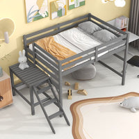 Full Size Loft Bed with Platform & Ladder, Wooden Storage Loft Bed Frame with Safety Guardrails, No Box Spring Needed, Gray