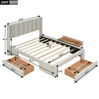 Full Size Platform Bed with Storage, Upholstered Linen Platform Bed Frame with 3 Drawers, Solid Wood Platform Bed with Sturdy Slats Support, Noise Free/No Box Spring Needed/Easy Assembly, Beige