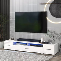 TV Stand, 82.6" Modern Minimalist Style TV Stand with 16 Color LEDs, Floating TV Cabinet Entertainment Center for 90” TV, Wood TV Console with Storage, Drawers & Open Shelves (White)