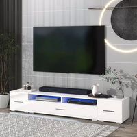 TV Stand, 82.6" Modern Minimalist Style TV Stand with 16 Color LEDs, Floating TV Cabinet Entertainment Center for 90” TV, Wood TV Console with Storage, Drawers & Open Shelves (White)