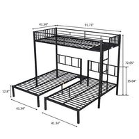 Metal Triple Bunk Bed for 3, Twin over Twin Bunk Bed with Shelf and Ladder, Can be divided into 3 Separate Bed, Metal Bunk Bed Frame with Safety Rail & Slats Support, No Box Spring Needed, Black