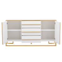 Storage Cabinet, 59" Sideboard Buffet Cabinet with 3 Drawers and 2 Doors, Modern Style Kitchen Cupboard Cabinet with Gold Metal Legs for Living Room Entryway, 59"L x 15.7"W x 31.5"H, White