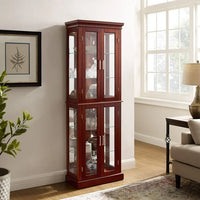 6 Tier Curio Cabinet Lighted Curio Display Cabinet with Door, Sturdy Curio Cabinet with Adjustable Shelves and Mirrored Back Panel, Tempered Glass Doors, E26 Light Bulb Not Included, Walnut