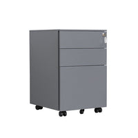 3 Drawer File Cabinet with Lock, Steel Mobile Filing Cabinet on Anti-tilt Wheels, Small Rolling Locking Office Cabinets Under Desk for Legal/Letter/A4/F4 Size, Fully Assembled, Gray