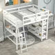 Full Loft Bed with Under Bed Desk and 4-Tier Storage Shelves,Modern Wood Loft Bed Frame with Guardrail and Inclined Ladder for Bedroom Dorm,Multifunctional High Loft Bed,No Box Spring Needed,White