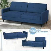 Convertible Folding Sofa Bed Futon, Linen Fabric Loveseat Couch with Adjustable Backrest and Solid Wood Legs, 77"Sleeper Sofa for Living Room, Apartment, Office, Blue
