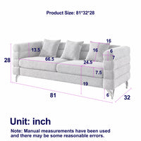 81 Inch Oversized 3-Seater Sectional Sofa, Modern Upholstered Deep Seating Sofa with 3 Throw Pillows and Golden Metal Legs, Comfort Fabric Sectional Sofa for Living Room Bedroom, Black