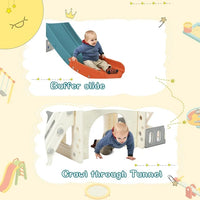 7 in 1 Toddler Slide Set with Arch Tunnel and Freestanding Castle,Kids Climber Slide Playset with Basketball Hoop,Children's Slide,Outdoor Indoor Playground,Blue