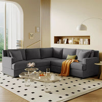 L-Shaped Sectional Sofa Set, Modern 87" Fabric Upholstered Sleeper Couch with 2 Tossing Cushions and Solid Frame, Modular Sofa Set for Living Room Apartment Office, Gray