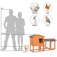 61" Chicken Coop Large Wooden Outdoor Bunny Rabbit Hutch Hen Cage with Ventilation Door, Removable Tray & Ramp Garden Backyard Pet House Chicken Nesting Box