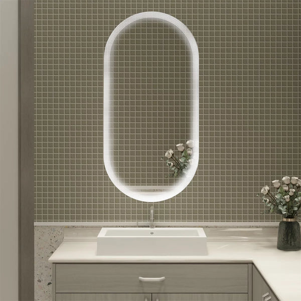 LED Bathroom Vanity Mirror, Wall Mounted Smart Mirror Dimming Lighted Mirror with Anti-Fog & Bluetooth Speaker, 18*35'' Wall Mounted Smart Mirror with Memory Function, Horizontal & Vertical, Silver