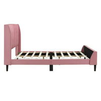 Queen Bed Frame, Velvet Upholstered Platform Bed with Tufted Headboard and 10 Wooden Slats, Modern Platform Bed Frame for Kids Teens Adults, Pink