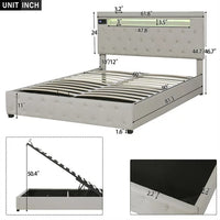 Upholstered Platform Bed,Queen Size Lift Up Storage Bed Frame with Adjustable Headboard,Featured with Bluetooth Audio,LED Light and USB Charging for Bedroom,No Box Spring Needed,Easy Assembly,Beige