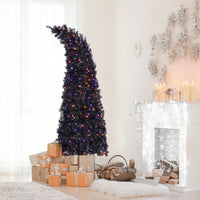 6FT Bendable Artificial Fir Christmas Tree, Halloween Christmas Tree with 400 LED Lights 10 Functions with Remote, 1050 Branches, Grinch Style Hinged Fraser Fir X-mas Tree, for Indoor (Purple/Orange)