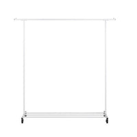Garment Rack With Wheels, Clothing Rack with Mesh Storage Shelf and 2 Brakes, Capacity 100 lbs, Sturdy Steel Frame, White