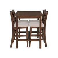 Dining Table Set for 4, 5-Piece Counter Height Dining Table Set with 4 Upholstered Dining Chairs, Wood Dining Table with 1 Drawer, Walnut+Beige