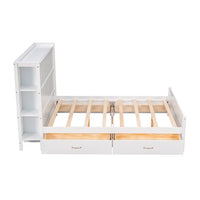 Full Size Bed Frame with 4 Storage Drawers, Wood Full Size Platform Bed with Storage Shelves Headboard, Full Storage Bed with Support Legs for Girls Boys, No Box Spring Needed, White