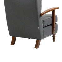 High Back Linen Accent Chair, Nailhead Trim Wingback Armchair with Padded Cushion, Upholstered Single Sofa Chair with Wood Legs, Leisure Barrel Chair for Living Room, Bedroom, Lounge, Office,