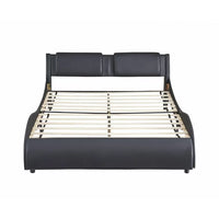 Full Bed Frame with LED Light, Upholstered Full Size Platform Bed Frame with Headboard, Modern Faux Leather Full Wave Like Curve Low Profile Bed Frame with Durable Wooden Slats Support, Black