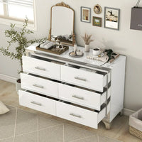 Dresser for Bedroom with 6 Drawer, Elegant High Gloss Dresser & Chest of Drawers with Metal Handle, Wooden Mirrored Storage Drawer Cabinet for Bedroom, Living Room, Entryway, Closet, Hallway, White