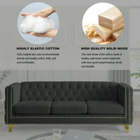 Velvet Sofa Set of 2, 3-Seat Sofa and Couch, 2PCS Mid-Century Velvet Upholstered Sofa, Modern Tufted Sofa with Gold Metal Legs, Heavy Duty Sofa Furniture for Home Apartment Living Room, Black