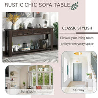 Narrow Console Table for Entryway, 64" Wood Sofa Table with 4 Storage Drawers and Open Bottom Shelves Multifunctional Buffet Sideboard Long Console Table Accent Table for Living Room, Espresso