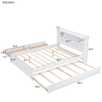 Queen Size Bed Frame w/Twin Trundle & 2 Storage Drawers, Wooden Platform Bed w/Slat Support and LED Headboard, No Box Spring Needed, for Kids Teens Adults Bedroom (White)