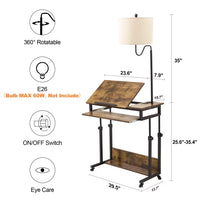 Mobile Standing Desk, Portable Stand Up Desk with USB Outlets, Adjustable Height Small Standing Desk with Floor Lamp, Rolling Home Office Laptop Cart with Wheels, Computer Desk (Antique brown)
