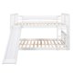 Bunk Bed with Slide, Full over Full Wood Floor Bed Frame with Ladder and Guardrail, Low Bunk Beds for Kids Teens, No Box Spring Required, White