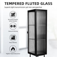 Metal Tall Display Cupboard, Freestanding Console Storage Cabinet with Glass Door & Three Detachable Shelves, Slim Cabinet Single Door Sideboard for Living Room, 14.80"Lx12.60"Wx61.50"H, Black