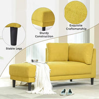 65" Corner Lounge Chair, Mid-Century Modern Fabric Upholstered Indoor Chaise Lounge for Bedroom,Office, Small Living Room & Apartment, Yellow (Left Armrest)