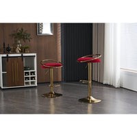 Bar Stools Set of 2 Counter Height Bar Stools Adjustable Velvet Padded 360° Swivel Bar Chairs Modern Industrial Style Barstools with Low-Back and Footrest for Home Kitchen Island Cafe Pub, Wine Red