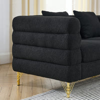 81 Inch Oversized 3-Seater Sectional Sofa, Modern Upholstered Deep Seating Sofa with 3 Throw Pillows and Golden Metal Legs, Comfort Fabric Sectional Sofa for Living Room Bedroom, Black