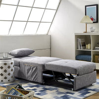 Ottoman Sofa Bed, 4 in 1 Multi-Function Folding Sleeper Couch Bed with Large Pockets and Pillow, Modern Convertible Chaise Lounge Chair with Adjustable Backrest for Living Room Small Apartment, Gray