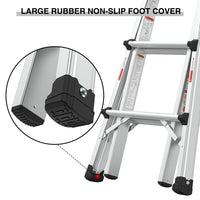 Aluminum Telescoping Extension Step Ladder,Non-Slip Ladder,Multi-Purpose Folding A-Frame Ladder,Portable Multi-Position Ladder with Wheels,300 lbs Weight Rating,Household,Outdoor,17 FT