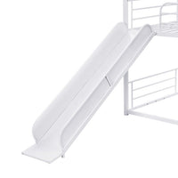 Metal Triple Bunk Bed with Slide Twin over Twin Size, 3 in 1 Beds Frame Convertible to Loft Bed and Plarform Bed, Modern Versatile Bed with 2 Ladders and Guardrails for Boys and Girls, White