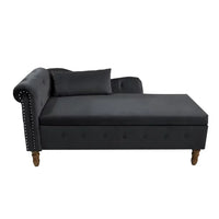 Velvet Upholstered Chaise Lounge, Indoor Lounge Chair with Storage & Pillow, Modern Rolled Arm Chase Lounge with Nailhead Trim, for Living Room, Bedroom, Office, Black