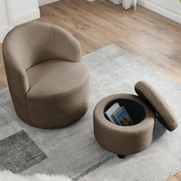 Swivel Barrel Chair with Round Storage Chair, Swivel Accent Chairs for Living Room with Ottoman/Footrest, 360 ° Swivel Club Chairs, Upholstered Teddy Modern Armchair for Bedroom, Office, Hotel, Coffee