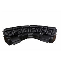 Reclining Sofa, Sectional Sofa with Manual Reclining, Faux Leather Accent Sofa Couch with Center Console and Cup Holders, Large Sectional Sofa for Living Room Apartment Hotel Large Space, Black