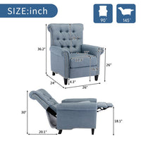 Recliner Chair, Pushback Linen Recliner Single Sofa with Retractable Footrest, Tufted Accent Chairs with Nailheads for Bedroom Living Room, Blue