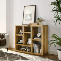 7-Cube Bookcase, Modern Freestanding Storage Organizer Bookshelf, Wooden Open Shelf Bookcase for Bedroom,Living Room,Entryway,Office, Natural